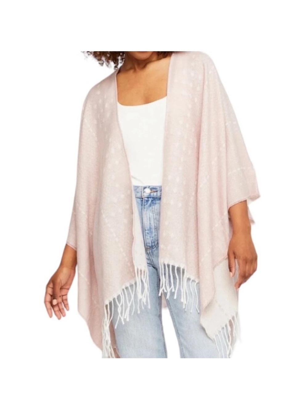 Gentle Fawn Blush Fringe Open-Front Poncho